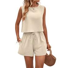 2026 Women's Two-Piece Set, Sleeveless Top And Shorts, Women's Casual Sportswear, Everyday Outfit - Apricot - View 4