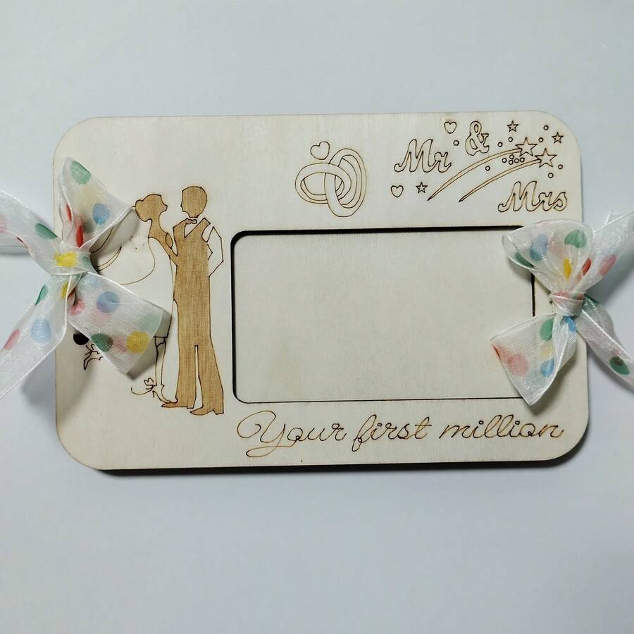Multi-Functional Wooden Wedding Photo Frame - Photo Display - Dual-Purpose For Storage And Commemoration - Essential For Newlyweds - Natural Wood Wedding Photo Frame - Mr&Mrs Engraved Design + Polka Dot Ribbon - Ideal Choice For Wedding Gifts, Birthday Money Clips, And Gift Boxes - Commemorative Item - Wallet - View 1