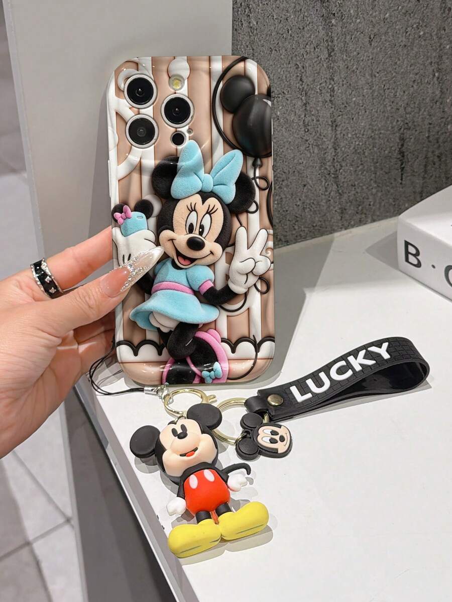 This Disney Mickey Mouse Lanyard Phone Case Is Fully Covered In TPU Material. It's Shockproof, Lightweight, And Compatible With IPhone17/16/11/13/15/15 Plus/15 Pro/15 Pro Max/12/14 Pro Max/11 Pro Max/12 Pro/12 Pro Max/13. This Phone Case Makes A Popular Birthday Gift Or Business Gift; It's Durable, Stain- And Fingerprint Resistant, And Suitable For Both Men And Women. The Set Also Includes A Mickey Mouse Phone Case And A Mickey Mouse Plush Bracelet. It's A Perfect Gift For Friends And Family. This Stylish Phone Case Is Fun, Lightweight, And Durable. IPhone17 Pro Max Phone Case, Minnie Mouse Phone Case. - 白色 - 查看 1