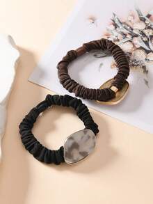 2pcs/Set Women Marble Pattern Rhinestone Decorated Hair Scrunchies, Minimalist Versatile Hair Accessories Elastic Hair Ties - Multicolor - View 3
