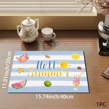 1pc Minimalist Watermelon Print Absorbent Mat/Drying Mat For Coffee Maker, Tableware - Polyester Absorbent Desktop Protective Mat With Rubber Anti-Slip Pad, For Kitchen Counter Decor, Home Bar And Dining Table - Multicolor - View 7