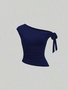 Set de 3 camisetas casuales de mujer en unicolor con hombros oblicuos y cómodas - Multicolor 6 - Ver 3