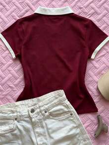 Camiseta de manga corta ajustada para mujer con estampado de todo el cuello - Multicolor 4 - Ver 2