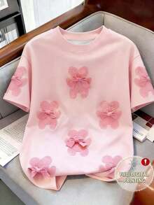 Camiseta de mujer de manga corta con cuello redondo y bloqueo de color cereza - Multicolor 4 - Ver 3