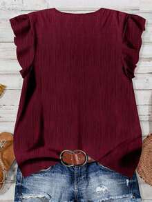 Camisa minimalista casual para mujer, adecuada para el verano - Burdeos - Ver 2