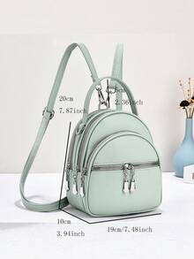 Nueva mochila pequeña de moda para mujer, de un hombro, cruzada, de mano, multifuncional de cuero PU - Verde - Ver 2