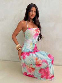 Vestido con estampado floral elegante y espalda descubierta para mujer - Multicolor - Ver 4