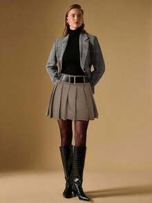 Falda plisada de línea A a cuadros de moda para mujer, adecuada para ir al trabajo - Café integral - Ver 6