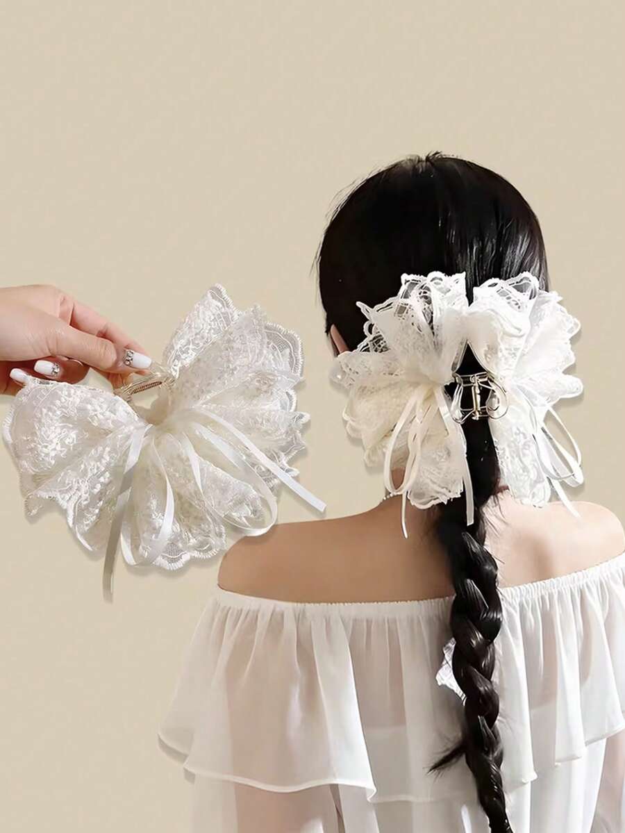 1 chiếc kẹp tóc lớn bằng acrylic viền ren mới cho mùa xuân và hè, kẹp tóc búi lớn kiểu retro thanh lịch với nơ ren cho bé gái, kẹp tóc chống trượt, phù hợp cho sử dụng hàng ngày và các bữa tiệc ngày lễ. - Nhiều màu - Xem 1
