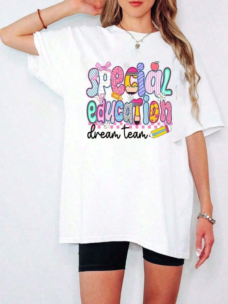 Camiseta del Equipo de Ensueño de Educación Especial, Equipo de Educación Especial, Camiseta de Maestro de Educación Especial, Camiseta de Educación Especial, Servicios de Salud, Camiseta de Algodón 100% de Manga Corta, Estilo Clásico, Algodón Grueso, Camiseta con Estampado Gráfico, Top Casual de Manga Corta para Mujer, Estilo Urbano Vintage, Unisex, Camiseta Holgada de Algodón de Manga Corta con Cuello Redondo, 100% algodón. - Blanco - Ver 1