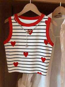 Camiseta de tirantes casual y versátil con cuello redondo y rayas para mujer - Multicolor - Ver 3