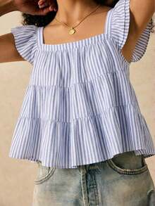 Blusa informal de mujer con volantes en el borde de unicolor - Multicolor - Ver 6