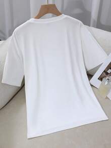 Camiseta Casual de Manga Corta para Mujer - "¡Florida!!"Estampado Gráfico, Corte Holgado, Cuello Redondo, Elasticidad Media, Comodidad para Todas las Temporadas, Blanco con Letras Negras y Diseño de Palmera, Camisetas de Mujer Y2k Camiseta Camisa De - Blanco - Ver 2