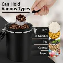 Hộp đựng cà phê bằng thép không gỉ - 1 hộp kín khí có vạch chia ngày tháng và muỗng đong - Dùng cho cà phê xay, hạt cà phê, trà, đường, bột mì, ngũ cốc. - màu đen - Xem 2