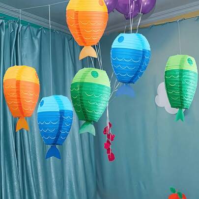 Đèn lồng giấy trang trí nhiều màu sắc chủ đề đại dương, kích thước 9,8 inch/25cm, thích hợp cho trang trí tiệc sinh nhật chủ đề đại dương, tiệc trẻ em, sự kiện bãi biển mùa hè, đèn lồng giấy hình cá dưới nước, tiệc nàng tiên cá và đại dương.