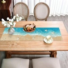 1 pieza Camino de mesa con estampado de estrella de mar pintado a acuarela, decoración rectangular adecuada para mesa de comedor, mesa de café, aparador, soporte de TV, tocador, mesita de noche, aplicable para bodas, tardes de té, fiestas de cumpleaños y diversas reuniones festivas - Multicolor - Ver 8