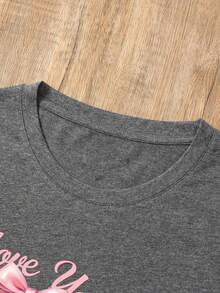 White T-Shirt With Cherries "Love You Cherry Much" Casual Short-Sleeved T-Shirt Cherry Print T-Shirt Cherry Graphic Design With Romantic Phrase Youthful / Sweet / Feminine Style - YH303-灰色 - 查看 4