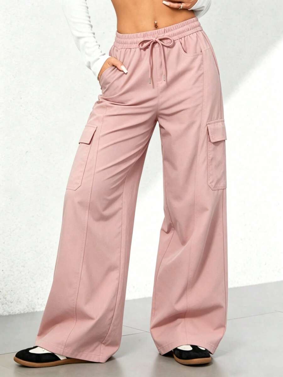 Pantalones rectos negros holgados y casuales de vacaciones para otoño e invierno - Rosa - Ver 1