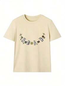 Short-Sleeve T-Shirt With Floral And Tropical Print, A  Short-Sleeve T-Shirt For Spring And Summer 2026, Made In Mexico, 180 Grams. Cartoon Print, Couple Design, Suitable For Indoor Or Outdoor Wear. Crew Neck, Unisex, Ideal For The Office And Leisure. One-Pack. - APR-P631577SLNDXZGY443 - 查看 2