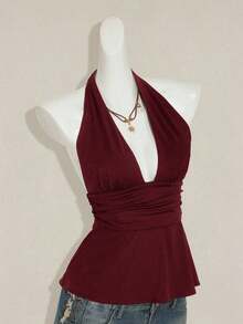 Top de tirantes sin espalda negro tipo babydoll para mujer, diseño de Halloween - Burdeos - Ver 8