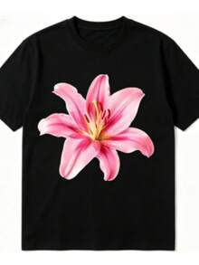 Playera Pink Lily Aesthetic: Top de Algodón 100% con Estampado Floral - Verano 2026 - Negro - Ver 7