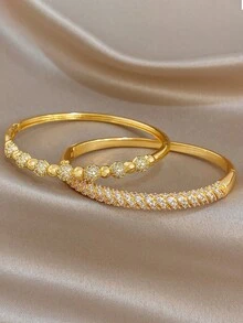 18K Gold Plated Anti-Fade Elegant Round Bead & Twisted Zirconia Bracelet Set, Women's Jewelry Set, Summer Bohemian Beach Jewelry, Vacation Season, Mother's Day Gift, Daily Party Date Evening Dinner Wedding Valentine's Day Anniversary Music Festival Christmas Date Easter Halloween - Multicolor - View 7