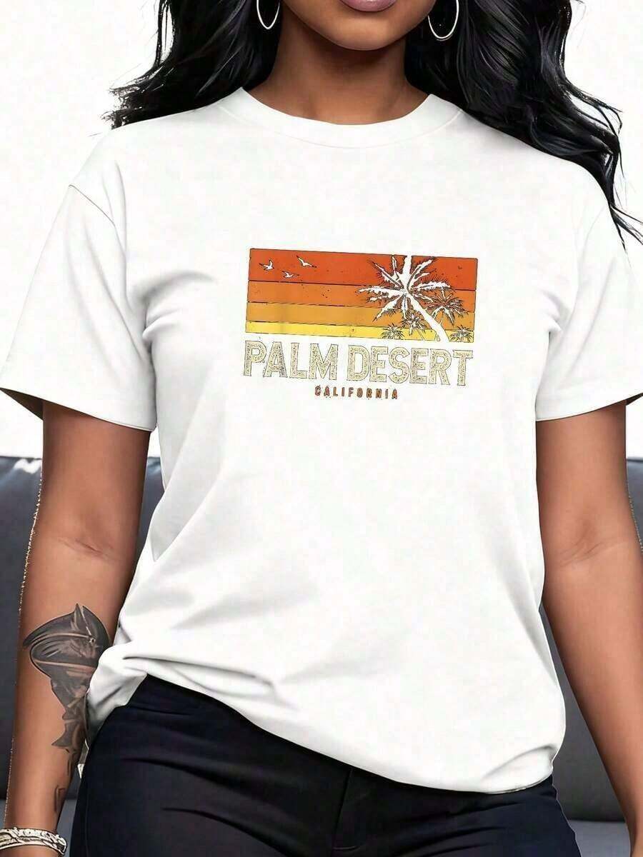 Women's Retro Palm Tree Desert California Vintage Summer T-Shirt. Suitable As A Gift. Women's T-Shirt. Elegant Blouses. Boho Chic. Soft, Breathable, And Comfortable Women's Top, Ideal For Spring, Summer, And Fall, Perfect For Vacations, Travel, And Everyday Wear. Suitable As A Gift. Women's T-Shirt. Elegant Blouses. Boho Chic. Soft, Breathable, And Comfortable Women's Top, Ideal For Spring, Summer, And Fall, Perfect For Vacations, Travel, And Everyday Wear. - 白色 1 - 查看 1