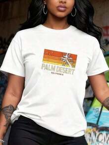 Women's Retro Palm Tree Desert California Vintage Summer T-Shirt. Suitable As A Gift. Women's T-Shirt. Elegant Blouses. Boho Chic. Soft, Breathable, And Comfortable Women's Top, Ideal For Spring, Summer, And Fall, Perfect For Vacations, Travel, And Everyday Wear. Suitable As A Gift. Women's T-Shirt. Elegant Blouses. Boho Chic. Soft, Breathable, And Comfortable Women's Top, Ideal For Spring, Summer, And Fall, Perfect For Vacations, Travel, And Everyday Wear. - 白色 1 - 查看 3