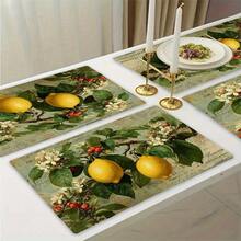 1/4 Pcs Lemon Blossom Placemat Set - Vintage Linen Rectangular Table Mats, Rustic Hand Wash Only, Ideal For Dining & Holiday Decor, Lemon Kitchen Decor - Farmhouse - View 5