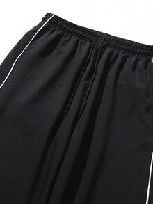 Men's Casual Straight Leg Striped Pants, Loose Fit Versatile Sports Trousers For Spring Autumn - Black - View 3