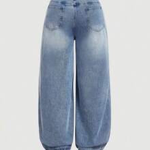 MOD Plus Size Women Casual Loose Fit Distressed Wide Leg Jeans, Blue Summer,Vacation,Easter,Spring,Western,Office,Rave,Cottagecore,Country,Old Money Style Women,Going Out,,Festival,Rodeo,Airport,,Tropical Vacation,Nashville,European Summer,Concert,Cowgirl,Graduation,Elegant,Resort Wear Women,Business Casual Woman,Western Wear Women,Y2k,Y2k,Old Money Style Women,Holiday,Church,Airport /Airport Baggy Jeans - Azul - Ver 3