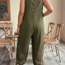 Plus Size Women's Elegant Striped Pocket Jumpsuit, Suitable For Work And Commute, Spring/Summer - Caqui - Ver 3