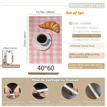 1pc Canvas Print Wall Art With Frame. Pink Plaid Coffee And Croissant Painting, Vintage French Breakfast Poster, Aesthetic Kitchen And Cafe Decor. A Charming Soft-Toned Food Themed Painting, Ideal For Restaurants And Cafes - Multicolor - View 11