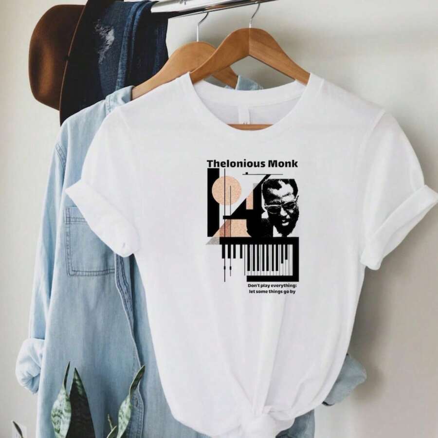 Music T-Shirt Thelonious Monk Straight No Chaser Jazz T1EE, Jazz Musician Gift, Minimalist Piano Shirt.JPG 100% Cotton Unisex T-Shirt - Premium Casual Comfortable Fit - 白色 - 查看 1