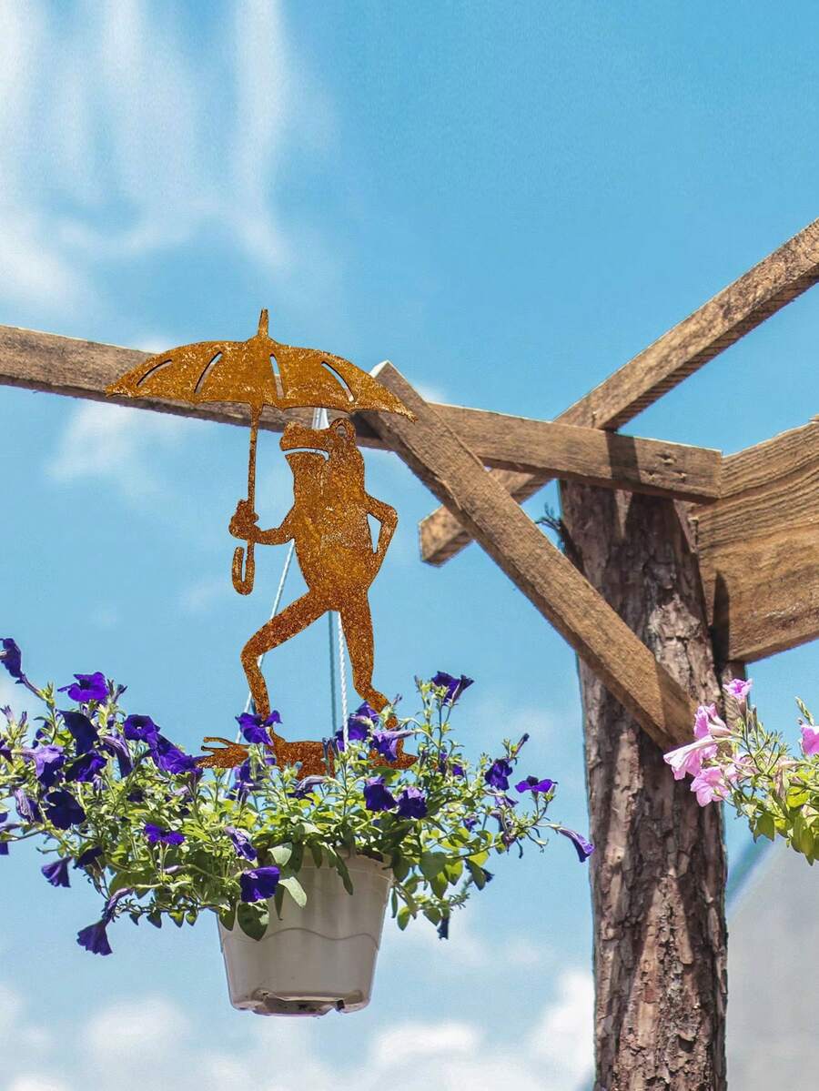 1/2 piezas Estaca de jardín con silueta de rana vintage rústica con paraguas, montada en el suelo, decoración exterior con tema animal, adecuada para el hogar y el jardín, decoración de césped para el Día de Acción de Gracias, sin electricidad ni batería requerida, decoración de jardín con ranas