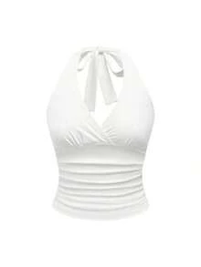 Punk Parte superior con estampado de leopardo y cuello de halter para mujer, escuela - Blanco - Ver 1
