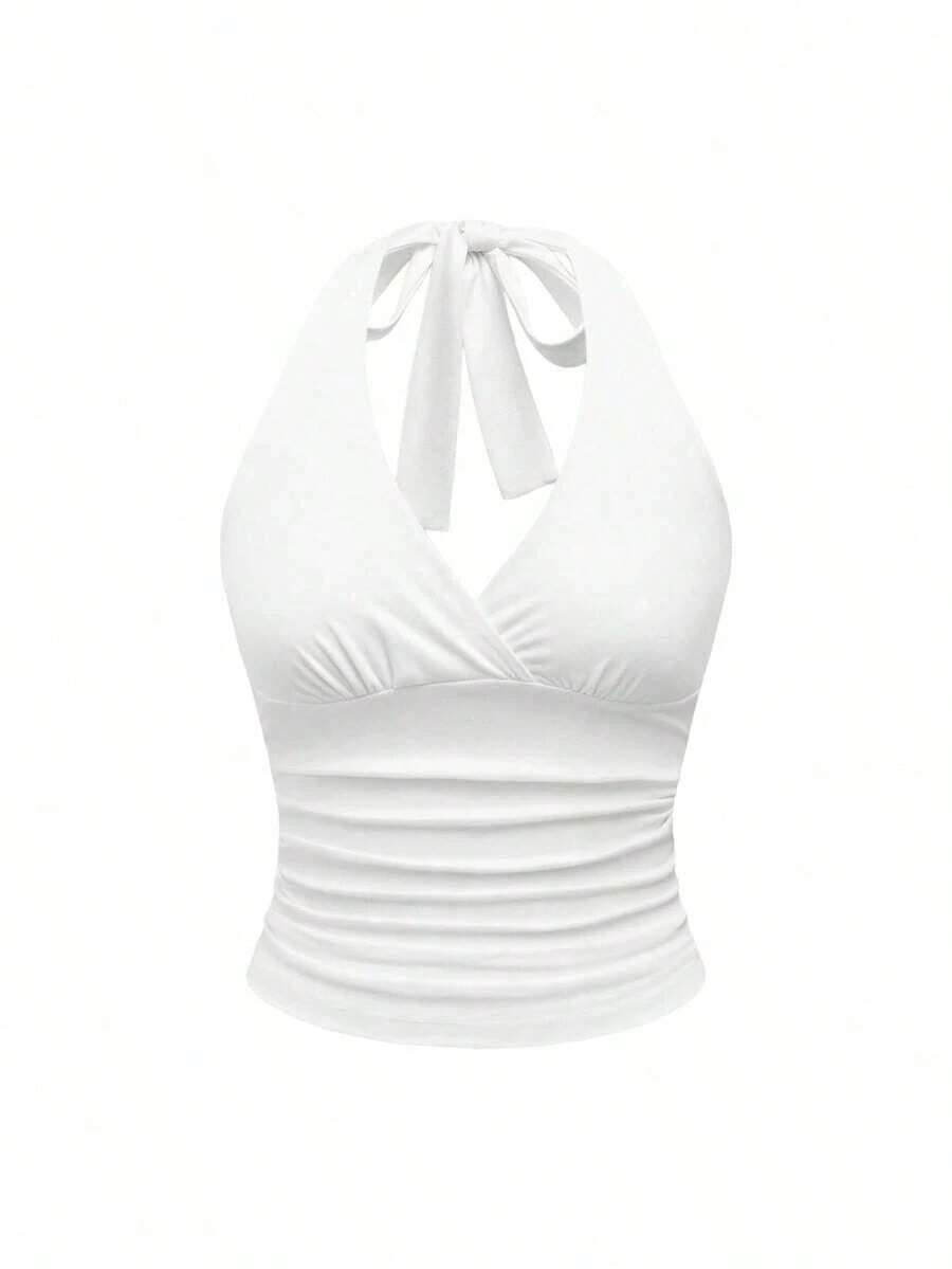 Punk Parte superior con estampado de leopardo y cuello de halter para mujer, escuela - Blanco - Ver 1