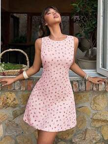Vestido sin mangas tejido con espalda descubierta para mujer en color marrón - Rosa 2 - Ver 4