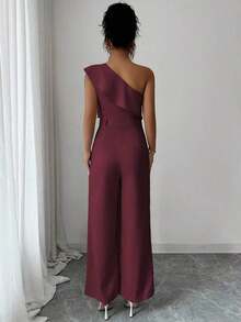 Mono de mujer con diseño casual apropiado para vacaciones de primavera/verano, adecuado para la oficina, el transporte, la playa y la hora del té de la tarde, con tirantes de espagueti, cintura con doble volante y silueta recta y suelta - Granada - Ver 2