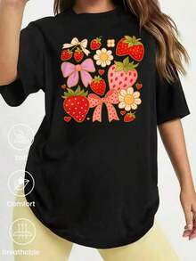 Respirable Camiseta de manga corta de moda para primavera y verano de , hecha en México, 200 gramos Estampado de dibujos animados, modelo de pareja, apta para uso interior o exterior Cuello redondo, unisex, ideal para oficina y ocio Paquete de una pieza, ropa de calor mujer - Negro - Ver 7