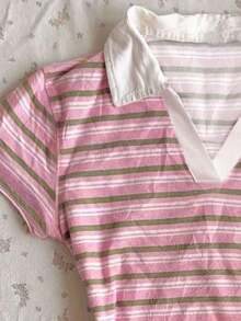 Camiseta de mujer de manga corta ajustada con cuello polo de unicolor - Multicolor 5 - Ver 3