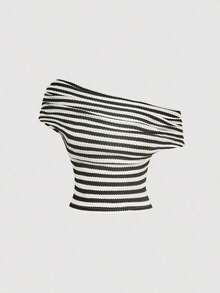 Set de 2 blusas casuales de unicolor de ajuste ceñido que se pueden usar de 3 maneras para mujeres - Blanco y Negro - Ver 7