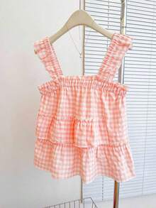Top sin mangas a cuadros casuales para mujer, verano - Rosa coral - Ver 4