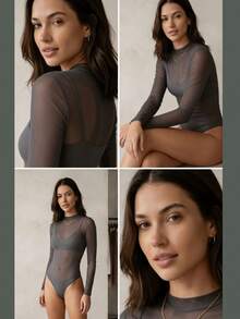 Women's Tulle Bodysuit - 灰色 - 查看 1