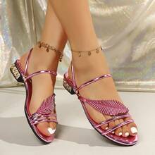 Fashionable Reversible Rhinestone Decorated Sandals, Versatile Wear - Hot Pink - View 4