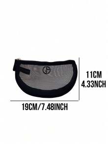 Giorgio Armani Black Mesh Cosmetic Bag, With Gold Zipper Transparent Makeup Pouch Featuring Logo, Breathable Mesh Design For Quick Access, Compact Crescent Shape Design For Storing Lipsticks, Skincare Samples And Small Daily Necessities, Lightweight Durable Material Easy To Clean And Reuse, Suitable For Travel, Work, Beach And Daily Use, Multifunctional Makeup And Accessory Storage, Minimalist Fashionable Appearance, Ideal Gift For Makeup Lovers, Fashion Enthusiasts And Friends - Black - View 12
