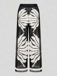 Swim Oasis Traje de baño de una pieza con camisola de patchwork de colores y pantalones de pierna ancha, adecuado para vacaciones en la playa, fiestas en la piscina y fiestas en la playa - Blanco y Negro - Ver 5