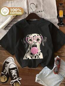 Una camiseta de manga corta para mujer, moderna y a la moda, estilo retro, adecuada para actividades al aire libre en primavera y verano.Camiseta de mujer, estilo de dibujos animados, con estampado de perro manchado con gafas rosas y burbujas, estilo casual, cuello redondo, manga corta, top de verano Yang K.blusas para mujer,blusas casuales para dama,tops,, mujer premium,y2k,playeras de mujer curvy,ofertas y liquidaciones ropa mujer,playeras deportivas para mujer,,playeras de hombre, mujer,blusas>elegante UEON - Negro - Ver 8