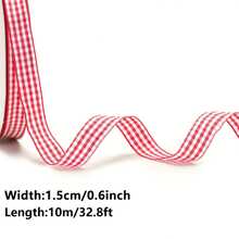 10.0m Red & White Plaid Ribbon - High Quality Decorative Ribbon For Gift Wrapping, Bow Making, Crafts, DIY Projects, Party Decorations, Suitable For Handicrafts, Craft Supplies, Rustic Style, Vibrant Colors - View 9