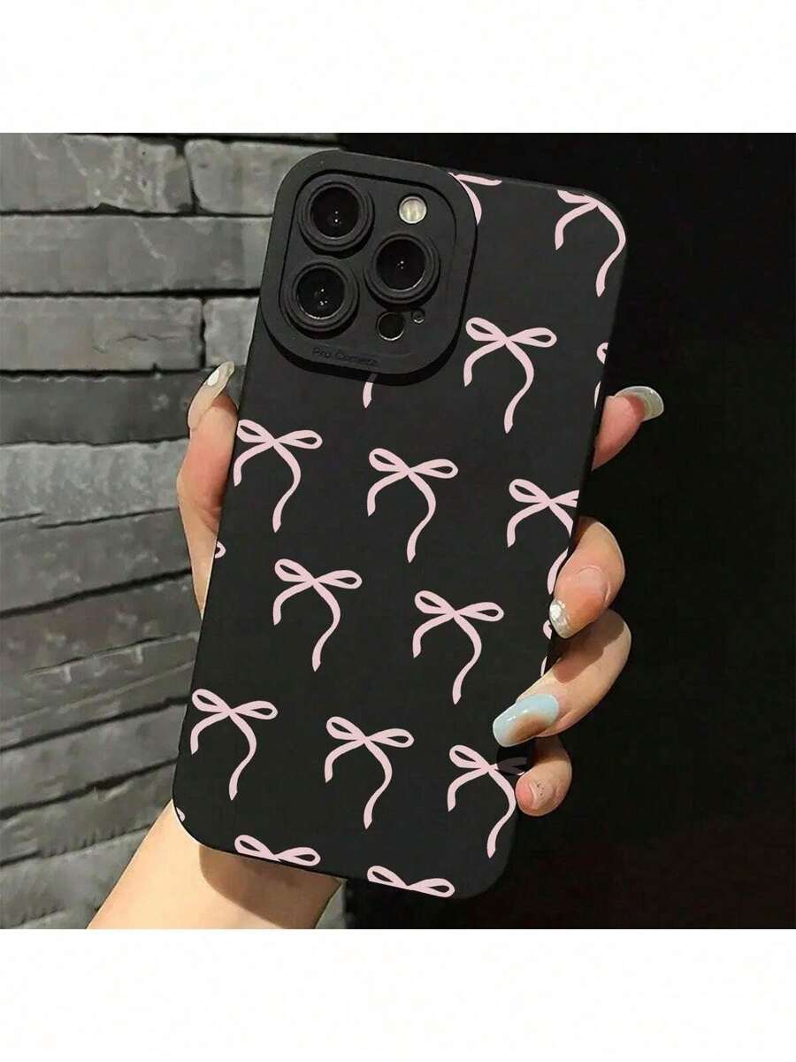 Funda de Teléfono con Patrón de Lazo, Cubierta Protectora de Teléfono Anti-Caída, Accesorio de Teléfono Compatible con Protector de Pantalla de Negro Carcasa personalizada con estampado - Negro - Ver 1